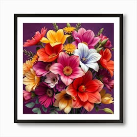 Colorful Flowers In A Vase Art Print