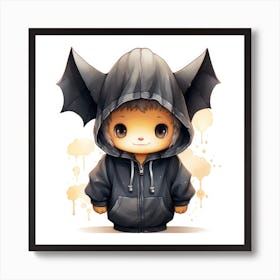 Watercolour Cartoon Bat In A Hoodie 3 Art Print