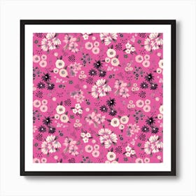 Little Flowers Fucsia Square Art Print