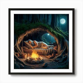 Man Sleeping In A Cave Art Print