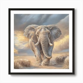 Majestic African Elephant Savanna Sunset Canvas Print Art Print