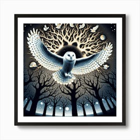 Silkscreen Magic: Metaphysical Art featuring Glowing Owls by Oliver Vernon, Hugo Pratt's Contrasting Light, and More Masterpieces by Kinnaird, Wishart, and Morley. Art Print