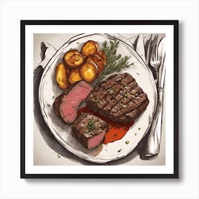 Steak And Potatoes Art Print