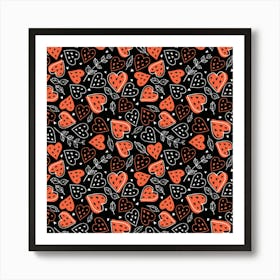 Seamless Vector Pattern With Watermelons Hearts Mint Art Print