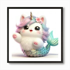 Cute Mermaid Caticorn Art Print