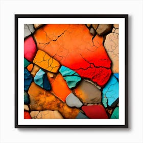 Colorful cracked stone wall texture background Art Print