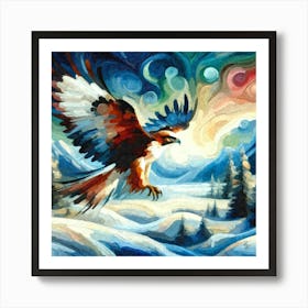 Oil Texture Abstract Hawk In Winter Sky 4 Art Print