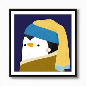 Penguin With Pearl Earring Art Print