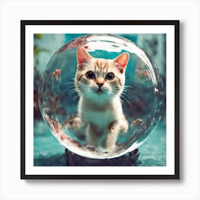 Cat In A Glass Ball Art Print