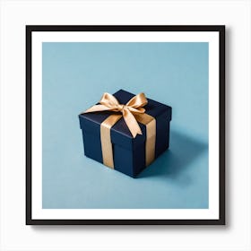 Gift Box On Blue Background Art Print