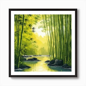 A Stream In A Bamboo Forest At Sun Rise Square Composition 195 Art Print