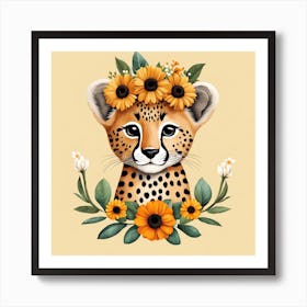 Floral Baby Leopard Nursery Illustration (26) Art Print