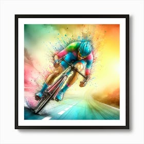 Colorful Cyclist On The Road Art Print