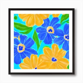 Blue And Yellow Flowers Art Print