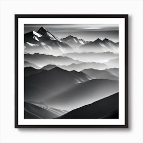 Black And White Mountain Range Art Print