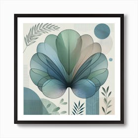 Scandinavian style, Fan of green-blue transparent leaves 3 Art Print