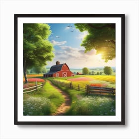 Red Barn In The Countryside 10 Art Print