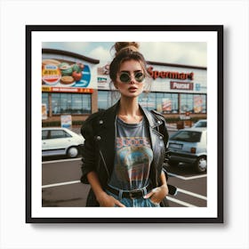 Young Woman In A Leather Jacket Art Print