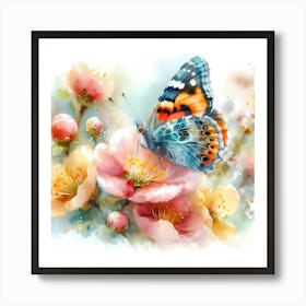 Butterfly On Flowers 1 Art Print