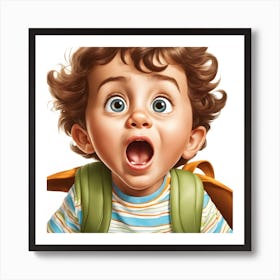 A Young Kid Boy Expressing Surprise And Shock Emotion With His Mouth Open And Big Wide Open Eyes Art Print