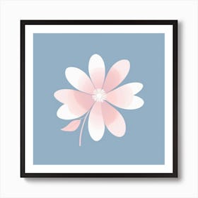 A White And Pink Flower In Minimalist Style Square Composition 475 Art Print