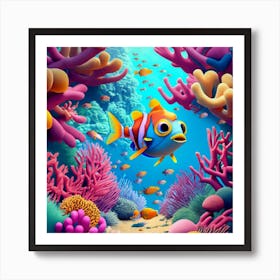 Under The Sea Beautiful Color Fish Swimming Betw (1) Art Print