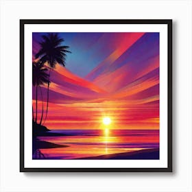 Sunset With Palm Trees 3 Poster