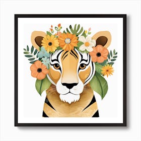 Floral Cute Baby Lion Nursery Illustration (13) Art Print