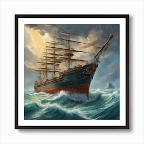 Ship In Rough Seas Art Print