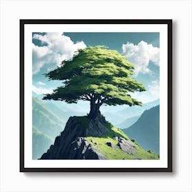 Tree On Top Of A Mountain Art Print