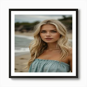 A Beautifu Blonde Girl Model On A Beach 3 Art Print