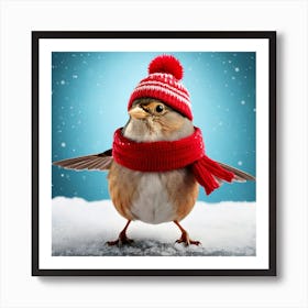 Firefly Sparrow, Winter, Outfit, Dancing, Copy Space, Bird, Festive, Charming, Adorable, Whimsical, (9) Art Print