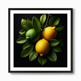 Three Lemons On A Black Background 1 Art Print