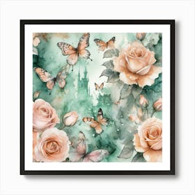 Roses And Butterflies Art Print