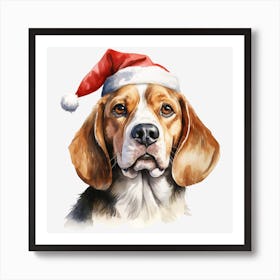 Beagle Christmas Hat 2 Art Print