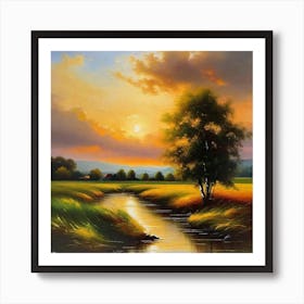 Sunset Over A Stream 3 Art Print