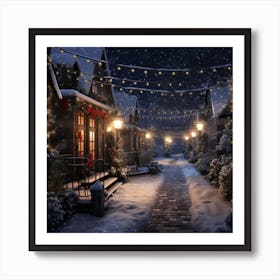 Christmas Village At Night Art Print