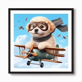 Cute dog in airplane 3D render Art Print