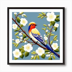 Hungarian Kalocsa Embroidery, Bird On a Branch, folk art, 153 Art Print