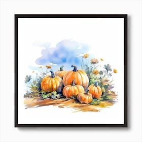 Group Of Pumpkins In Watercolour Illustration 6 Art Print