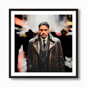 Black Friday. Man with black eye walking down the street in the rain. Art Print