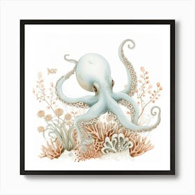 Storybook Style Octopus With Plants 2 Art Print