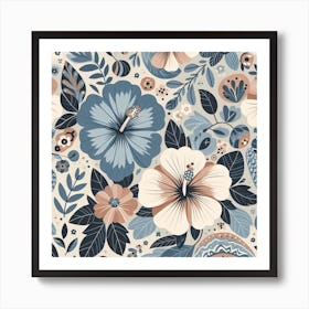 Scandinavian style, Pattern with Hibiscus flowers 1 Art Print