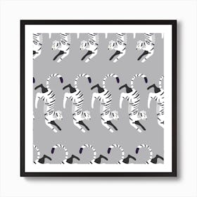 Prancing White Tiger Pattern On Gray Square Art Print