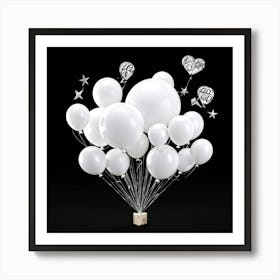 An Octane Rendered Abstract Whimsical Bunch Of Hand Drawn White Balloons Each Decorated With Int Art Print