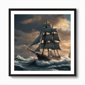Sailing Ship In Stormy Sea Art Print