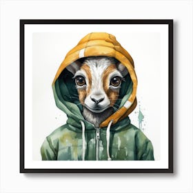 Watercolour Cartoon Springbok In A Hoodie 3 Art Print