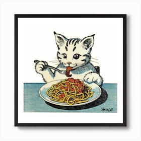 Cat Eating Spaghetti Art Print