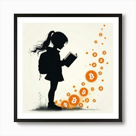 Girl Reading Book With Bitcoins Art Print