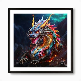 Dragon On The Rock Art Print